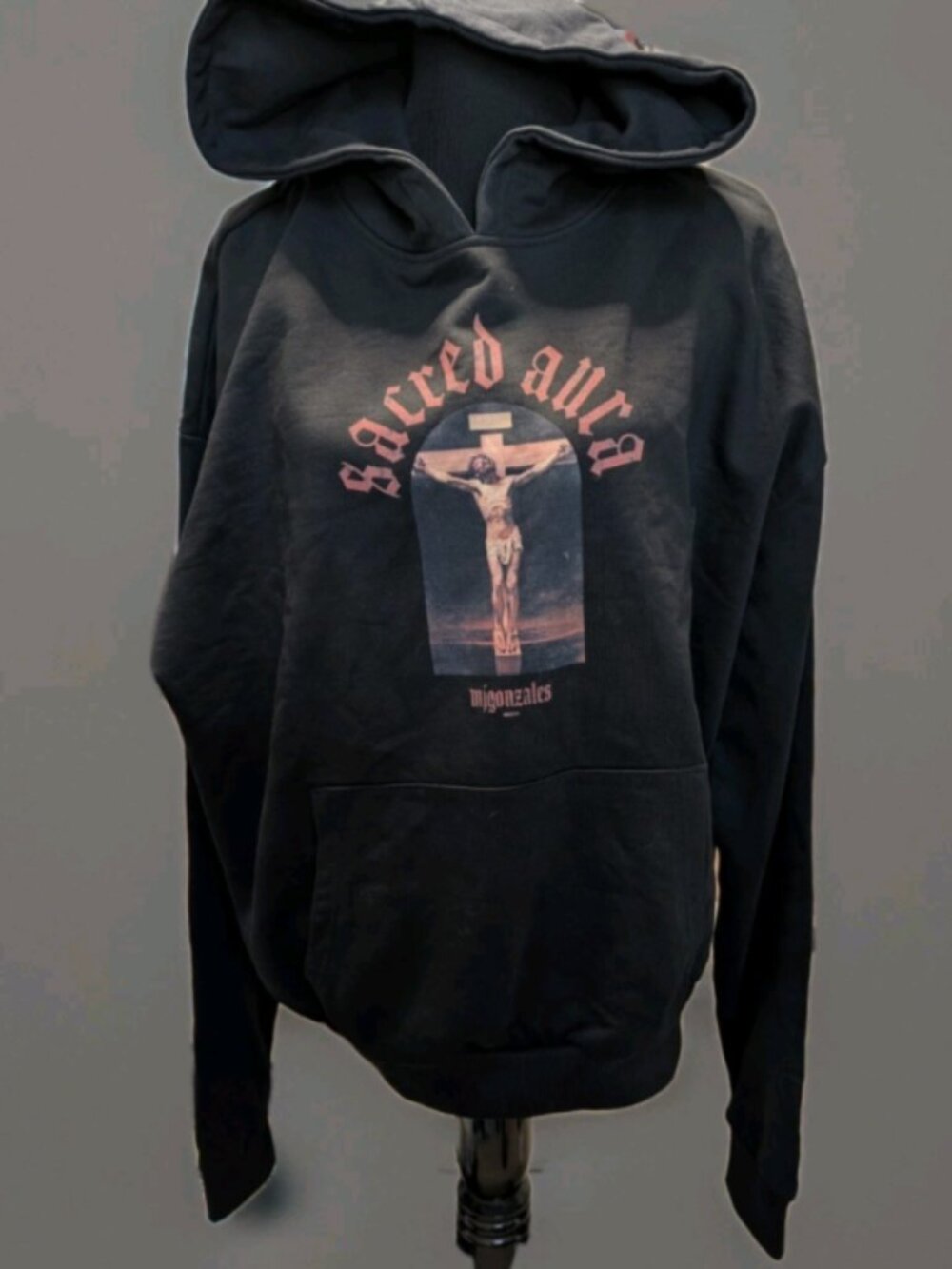 MJ Gonzales Black Men's Sacred Aura Crucifix Religious Hoodie NWOT LARGE